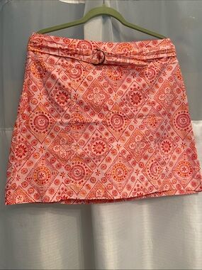 White Stag stretch Pink & Orange Patterned Belted Mini Skort.